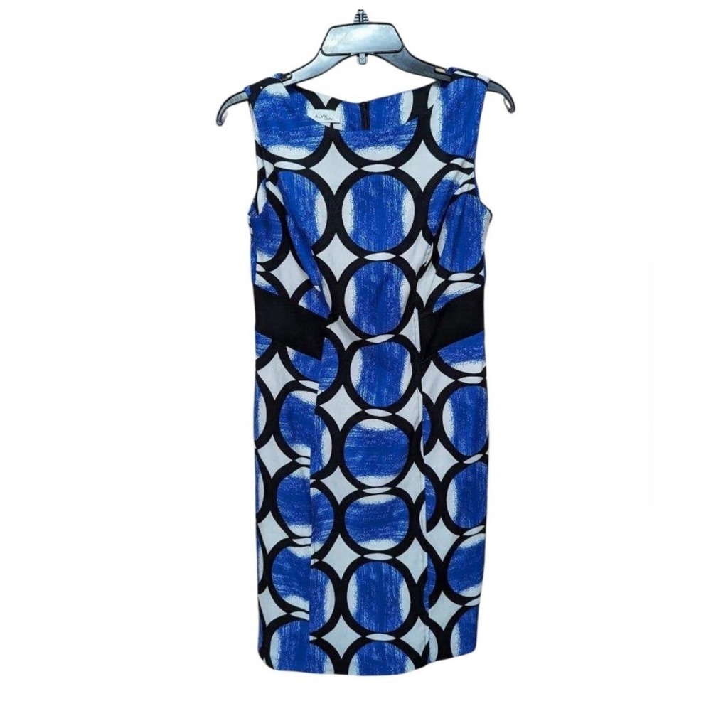 ALYX Limited Blue‎ Black White Geometric Print Sleeveless Sheath Dress Size 4